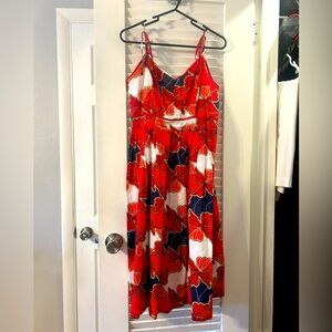 Red, white and blue floral flowy dress